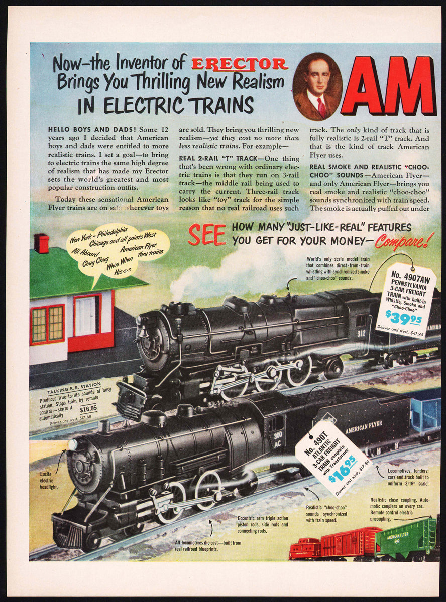 Vintage magazine ad AMERICAN FLYER 1949 full color page train