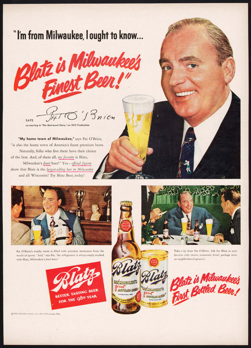 Vintage magazine ad BLATZ BEER from 1949 with Pat O-Brien in The