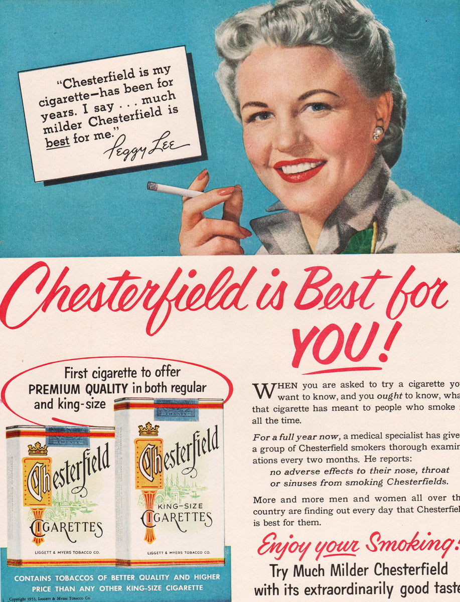 vintage chesterfield cigarette ads 1937 Ad Cigarettes Pack Woman Smoker Women Smoking Tobacco Chesterfield Cigarette Advertisement Featuring Ronald