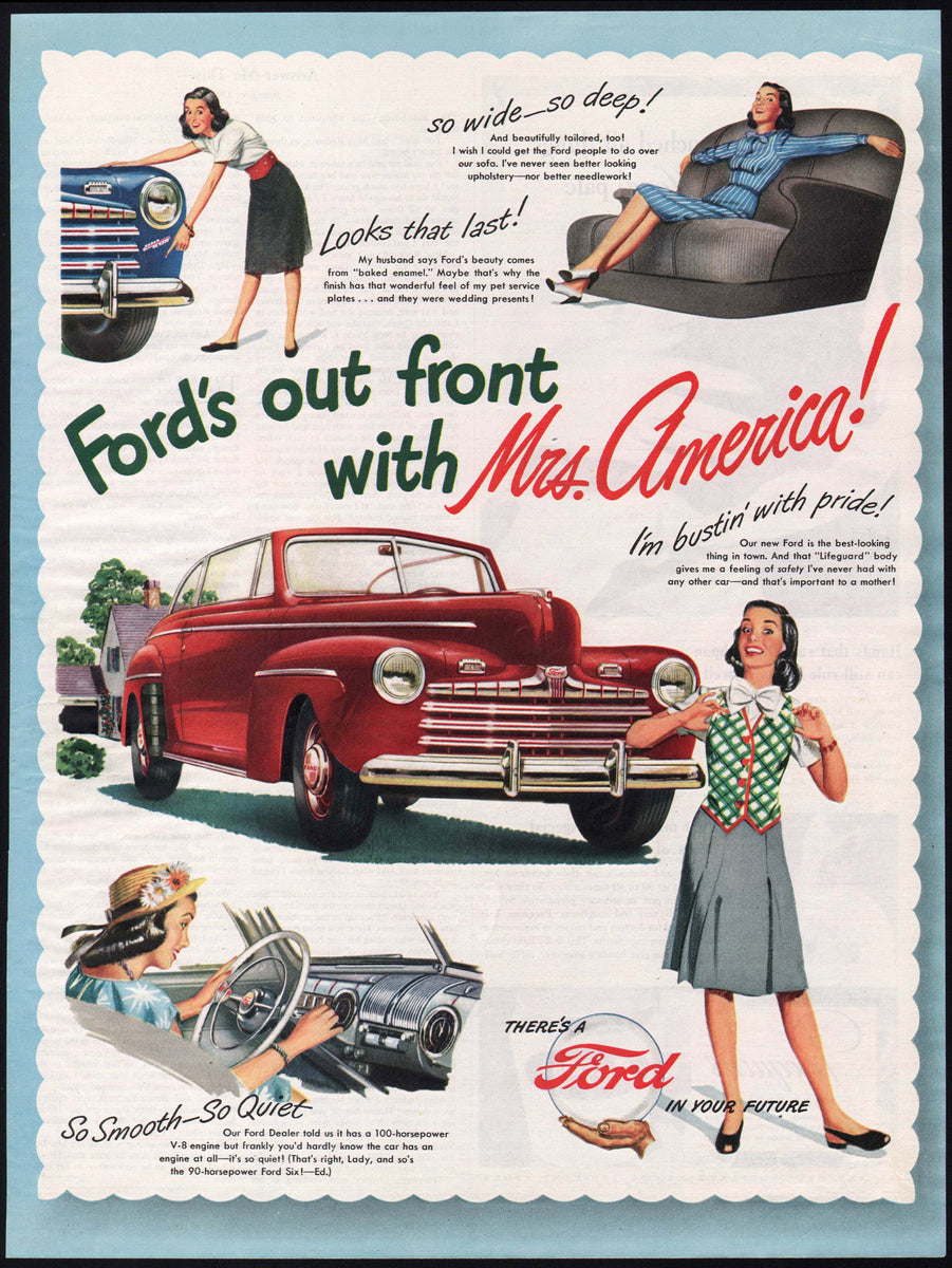 Vintage magazine ad FORD AUTOMOBILES 1946 Ford is out front with Mrs America