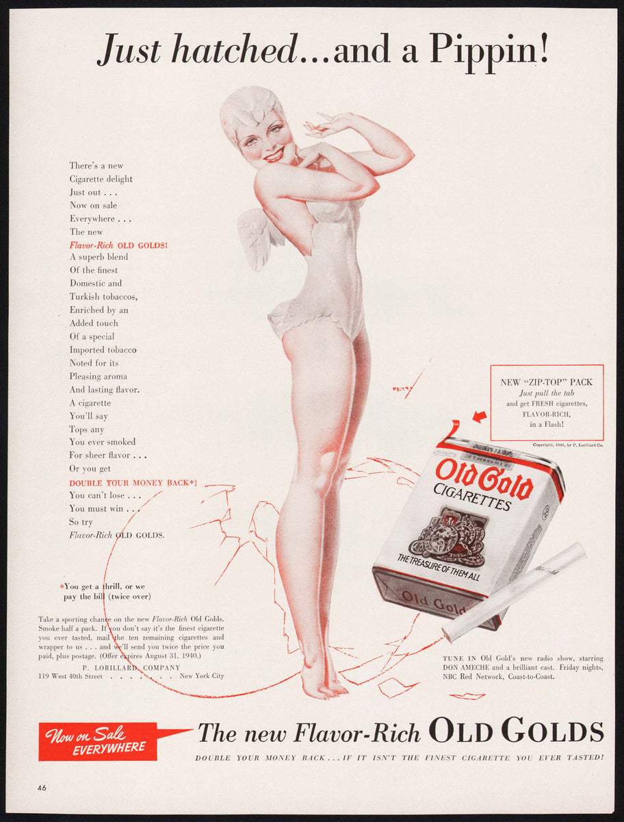 old gold cigarettes for sale Flat Fifty Box and Metal Cigarette Pack Tin with Striker. at Ruby Lane Vintage magazine ad OLD GOLD