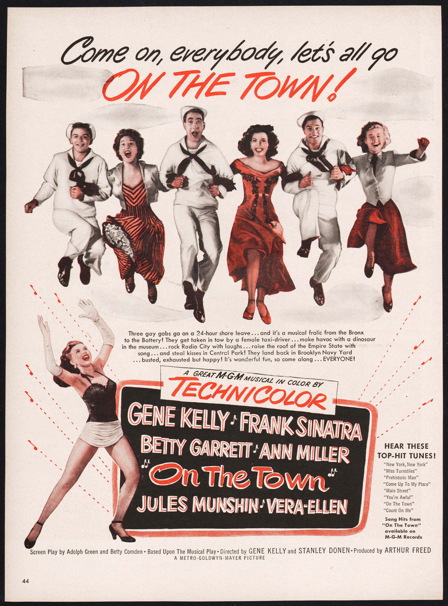 Vintage magazine ad ON THE TOWN movie from 1949 Gene Kelly and
