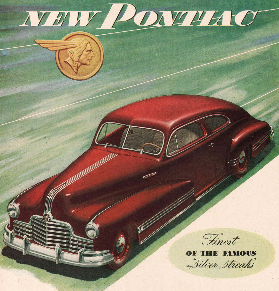 Vintage magazine ad PONTIAC AUTOMOBILE 1945 Indian medallion Silver Streak  GM