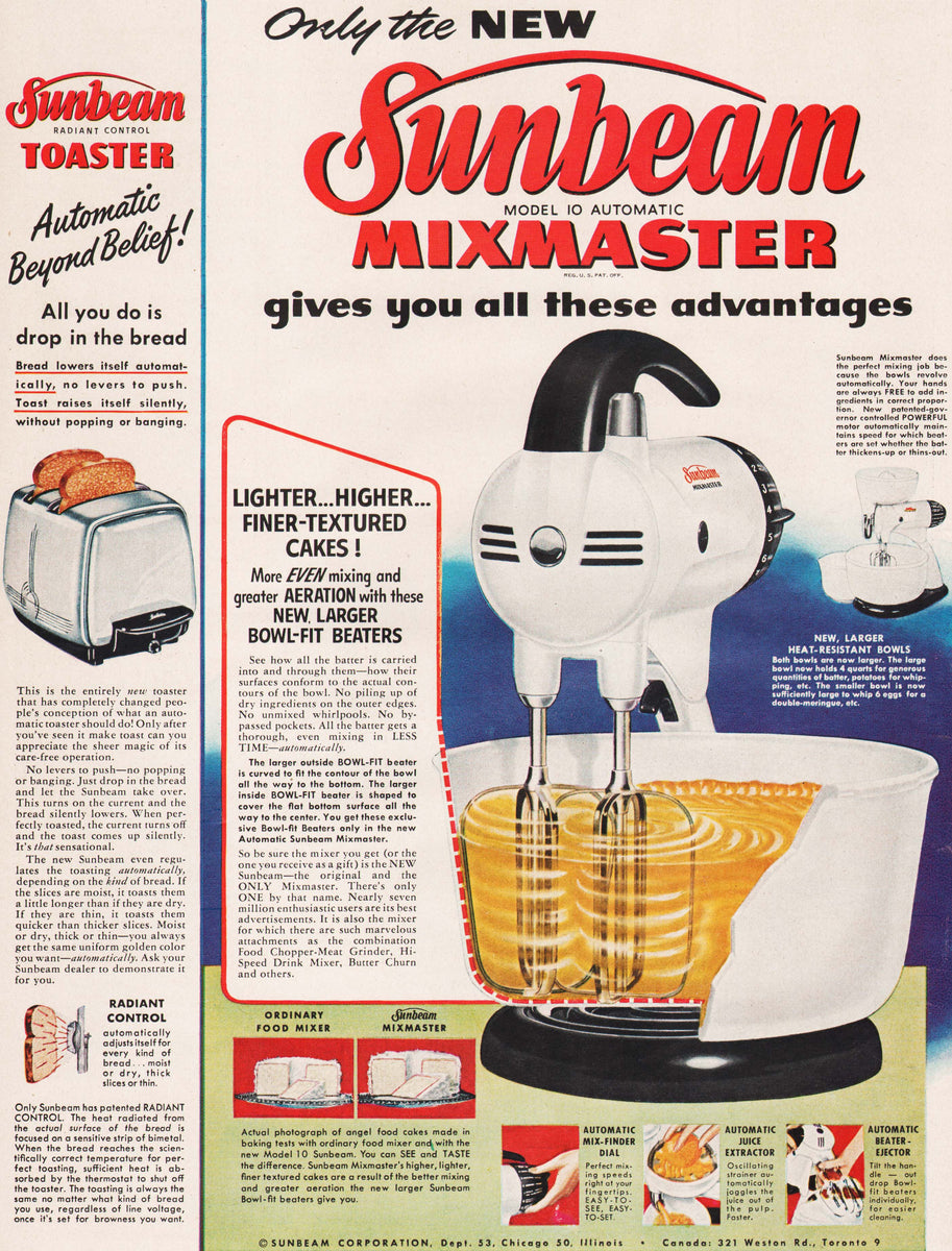 1952 Sunbeam Mixmaster Vintage Ad all these advantages
