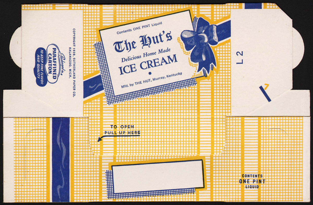 Vintage box THE HUTS ICE CREAM The Hut Murray Kentucky dated 1939 new