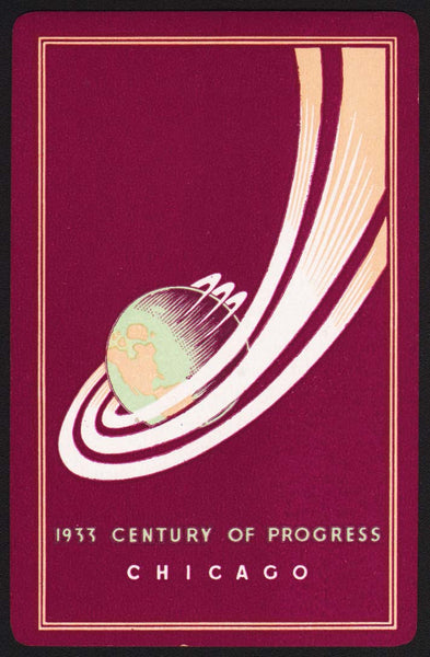 Vintage playing card 1933 CENTURY OF PROGRESS Chicago Worlds Fair globe pictured