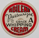 Vintage milk bottle cap ABILENE DAIRY Whipping Cream Abilene Kansas unused condition