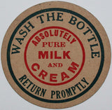 Vintage milk bottle cap ABSOLUTELY PURE MILK AND CREAM unused new old stock