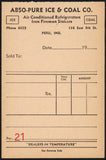 Vintage receipt ABSO-PURE ICE and COAL CO Iron Fireman Phone 6655 Peru Indiana