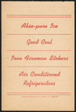 Vintage receipt ABSO-PURE ICE and COAL CO Iron Fireman Phone 6655 Peru Indiana
