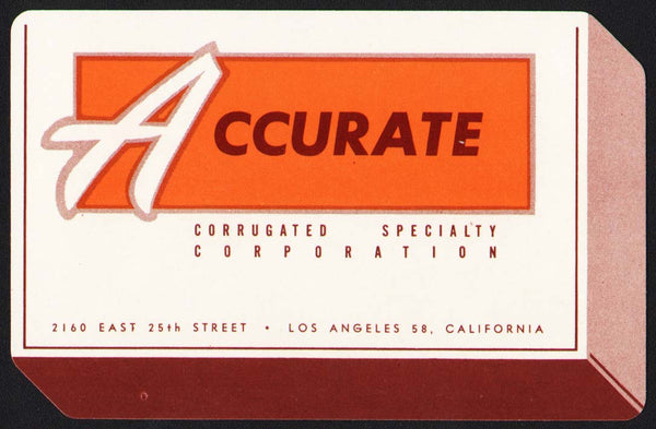 Vintage playing card ACCURATE Corrugated Corp die cut Los Angeles California