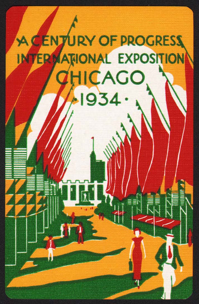 Vintage playing card A CENTURY OF PROGRESS International Expo Chicago 1934 flags