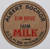 Vintage milk bottle cap ALBERT SOCHOR Elm Grove Farm Milk Putnam Connecticut