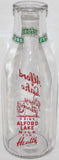 Vintage milk bottle ALFORD LAKE JERSEY FARMS 2 color pyro quart TSPQ Union Maine