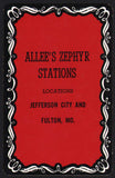Vintage playing card ALLEES ZEPHYR STATIONS gas oil Jefferson City and Fulton MO