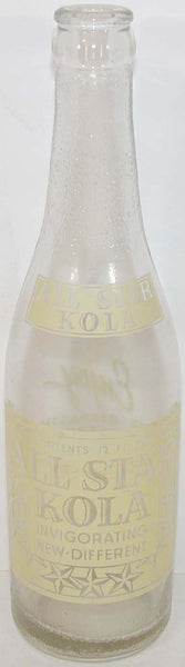 Vintage soda pop bottle ALL STAR KOLA 12oz size dated 1940 Anita Pennsylvania