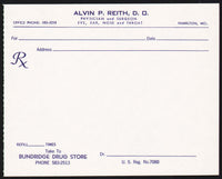 Vintage receipt ALVIN P REITH DO prescription Bundridge Drug Hamilton Missouri