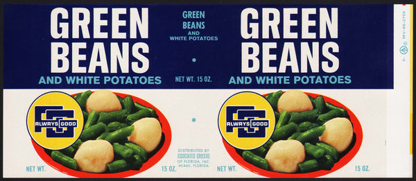 Vintage label ALWAYS GOOD Green Beans Associated Miami Florida unused n-mint+