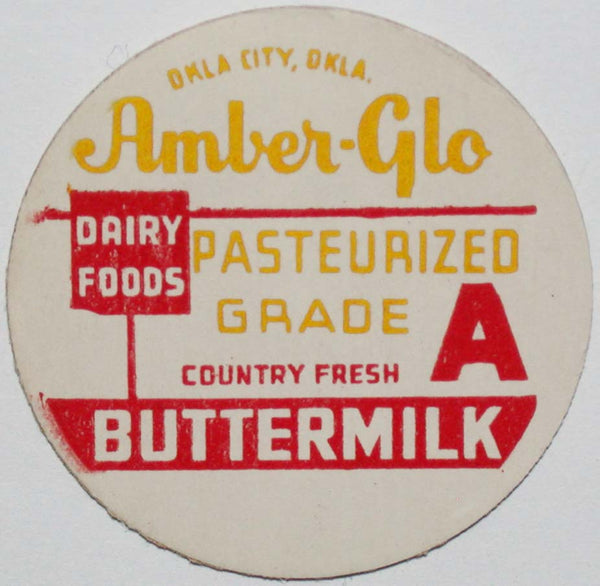 Vintage milk bottle cap AMBER GLO DAIRY FOODS Buttermilk Oklahoma City OK unused