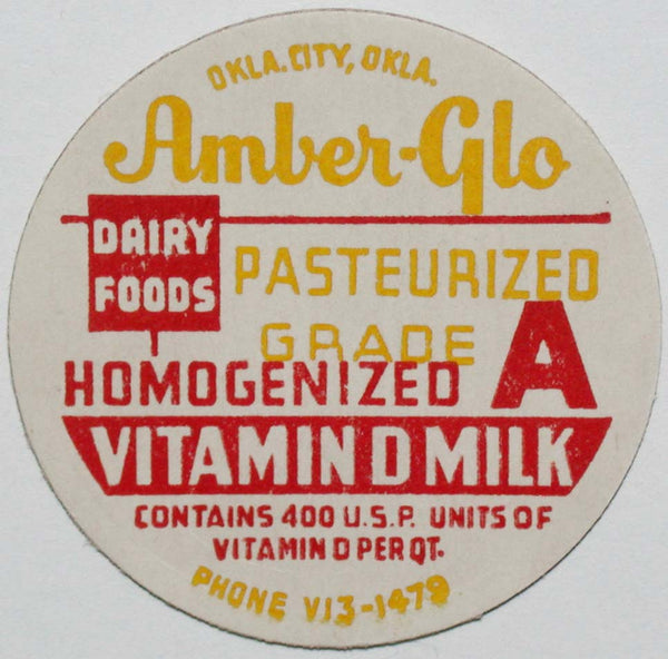 Vintage milk bottle cap AMBER GLO DAIRY FOODS Vitamin D Milk Oklahoma City OK