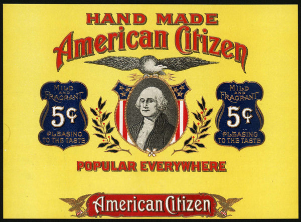 Vintage label AMERICAN CITIZEN cigar box inner George Washington pictured unused