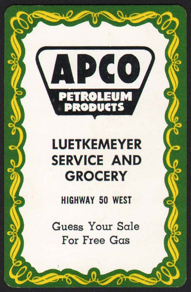 Vintage playing card APCO gas oil Luetkemeyer Service Grocery Highway 50 West