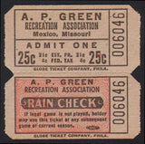 Vintage ticket A P GREEN Recreation Association Mexico Missouri unused n-mint+