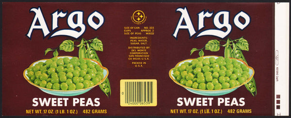 Vintage label ARGO Sweet Peas Del Monte San Francisco California new old stock