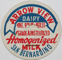 Vintage milk bottle cap ARROW VIEW DAIRY Homogenized San Bernardino California