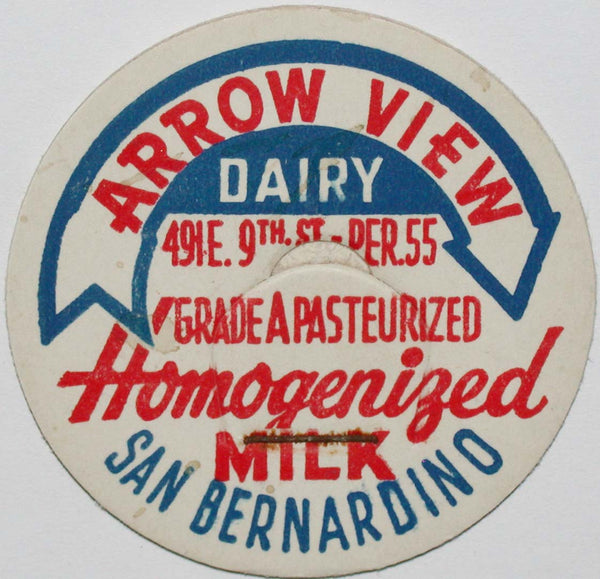 Vintage milk bottle cap ARROW VIEW DAIRY Homogenized San Bernardino California