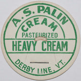Vintage milk bottle cap A S PALIN Heavy Cream Derby Line Vermont new old stock