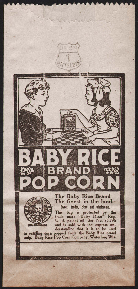 Vintage bag BABY RICE Pop Corn black graphics kids pictured Waterloo W ...