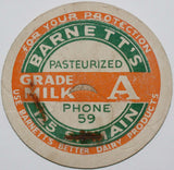 Vintage milk bottle cap BARNETTS 125 S Main Phone 59 Nevada Missouri unused