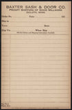 Vintage receipt BAXTER SASH and DOOR CO Millwork 1910s Duluth Minnesota n-mint