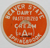 Vintage milk bottle cap BEAVER STATE DAIRY Cream at Springbrook new old stock