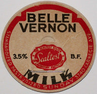 Vintage milk bottle cap BELLE VERNON Sealtest 3740 Carnegie Ave Cleveland Ohio