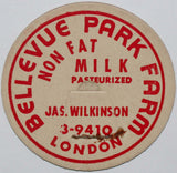 Vintage milk bottle cap BELLEVUE PARK FARM Jas Wilkinson London Ontario Canada