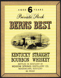 Vintage label BERNS BEST Kentucky Whiskey Meadow Spring Distillery Meadowlawn KY