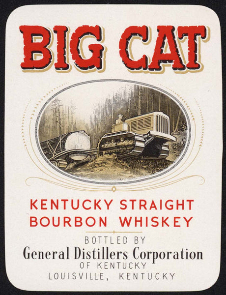 Vintage label BIG CAT caterpillar pictured Kentucky Bourbon Whiskey Louisville