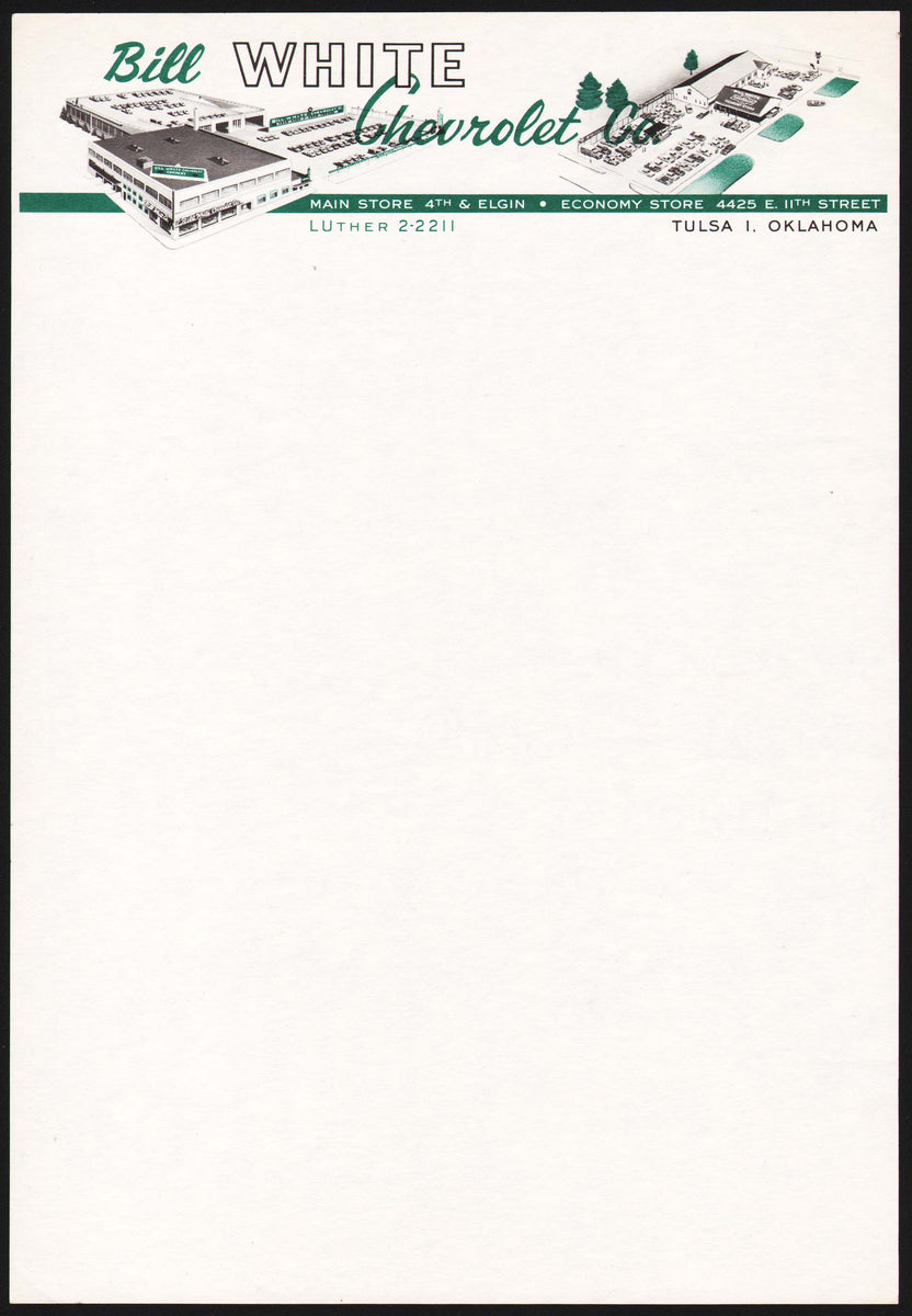Vintage letterhead BILL WHITE CHEVROLET CO car dealership pictured Tul ...