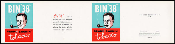 Vintage label BIN 38 Grand Smokin Tobacco man pictured John Weisert St Louis MO