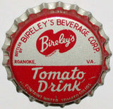 Vintage soda pop bottle cap BIRELEYS TOMATO DRINK Roanoke Virginia cork unused