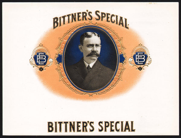 Vintage label BITTNERS SPECIAL cigar box inner man pictured embossed unused