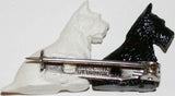 Vintage pinback pin BLACK and WHITE SCOTCH die cut 3D Scotty dogs new old stock