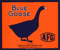 Vintage label BLUE GOOSE bird American Fruit Growers Hagerstown Maryland n-mint+