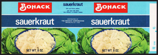 Vintage label BOHACK Sauerkraut cabbage pictured Brooklyn New York unused n-mint+