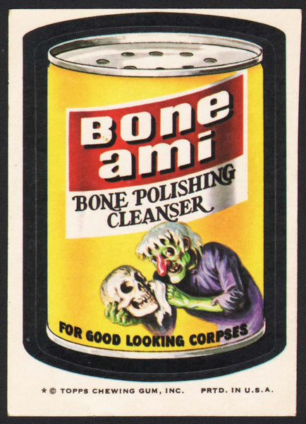 Vintage Topps Wacky Packages original sticker tan back BONE AMI Bone Polishing