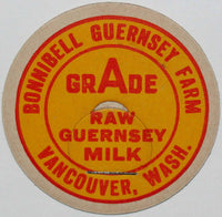 Vintage milk bottle cap BONNIBELL GUERNSEY FARM Raw Vancouver Washington unused