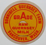 Vintage milk bottle cap BONNIBELL GUERNSEY FARM Raw Vancouver Washington unused