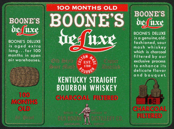 Vintage label BOONES DELUXE Kentucky Whiskey barrel still Meadowlawn Kentucky